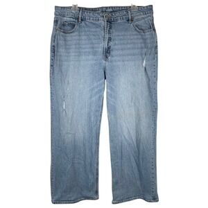 Old Navy Sky-Hi Wide Leg Extra High Rise Light Wash Distressed Jeans Womens 20